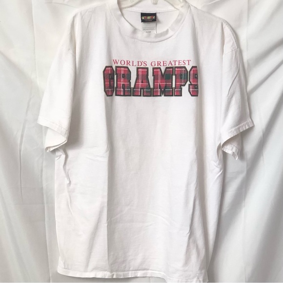 Gramps White with Red and Black Plaid Lettering Crewneck T-Shirt  Size XL - Picture 7 of 7
